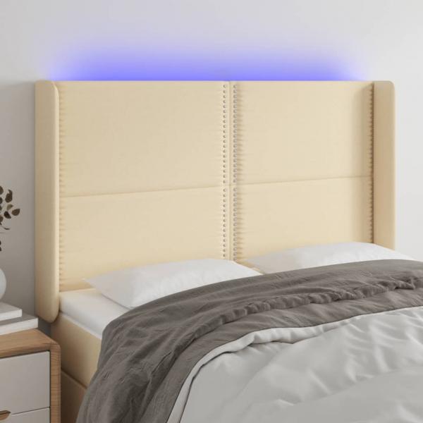 ARDEBO.de - LED Kopfteil Creme 147x16x118/128 cm Stoff