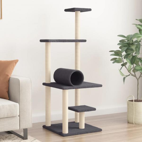 ARDEBO.de - Kratzbaum mit Sisal-Kratzsäulen Dunkelgrau 136 cm