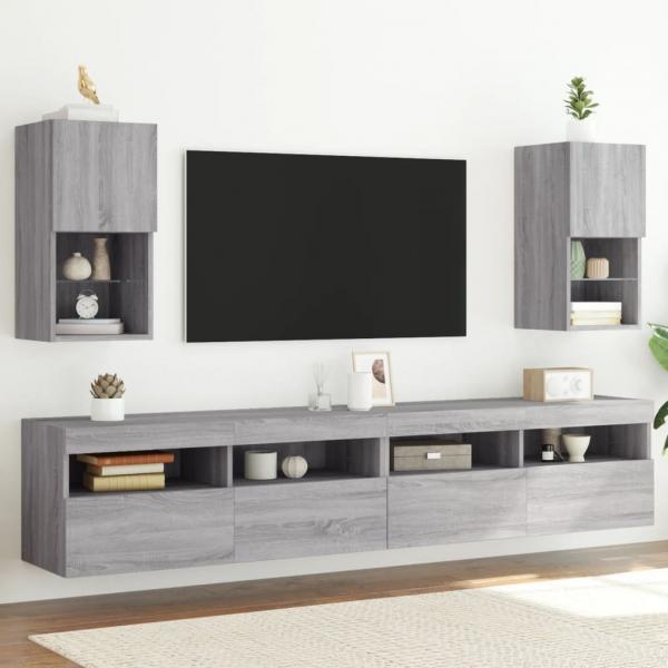 ARDEBO.de - TV-Schränke mit LED-Leuchten 2 Stk. Grau Sonoma 30,5x30x60 cm