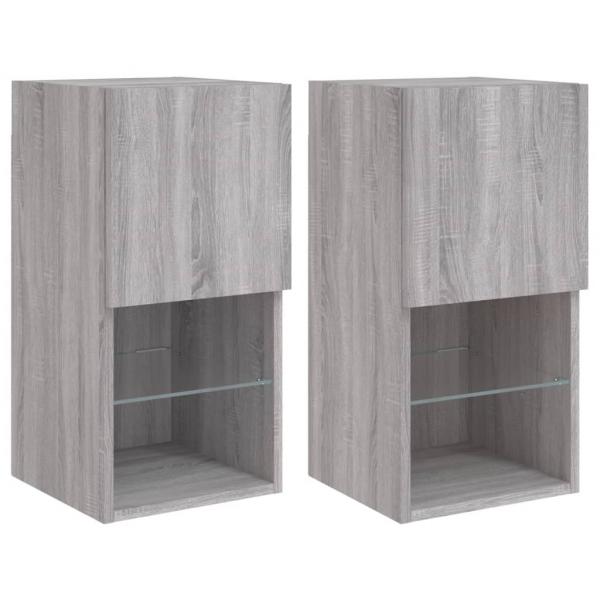 TV-Schränke mit LED-Leuchten 2 Stk. Grau Sonoma 30,5x30x60 cm