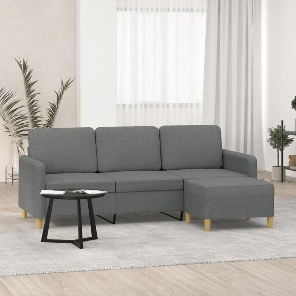 ARDEBO.de - 3-Sitzer-Sofa mit Hocker Dunkelgrau 180 cm Stoff