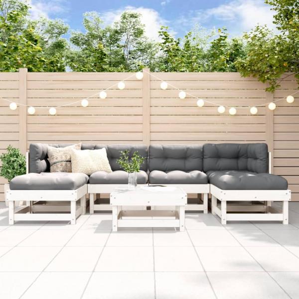 ARDEBO.de - 7-tlg. Garten-Lounge-Set Weiß Massivholz Kiefer