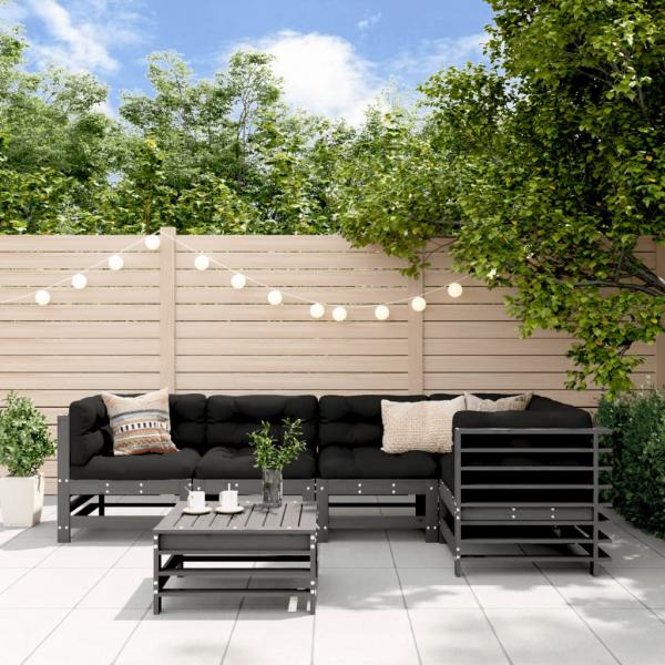 ARDEBO.de - 6-tlg. Garten-Lounge-Set Grau Massivholz Kiefer