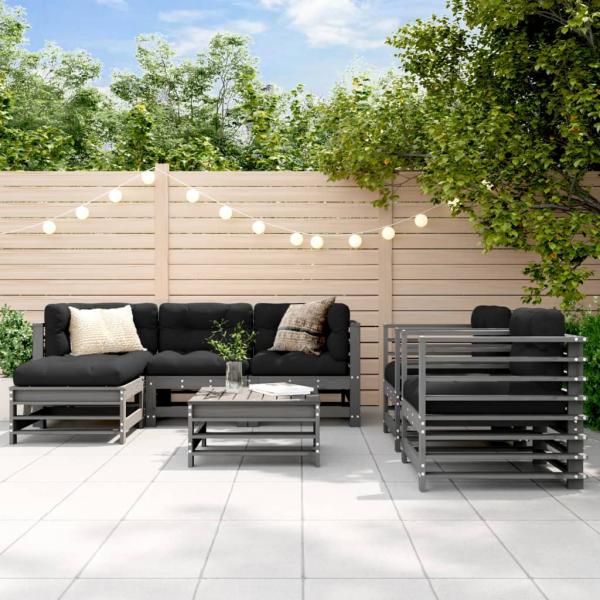 ARDEBO.de - 7-tlg. Garten-Lounge-Set Grau Massivholz Kiefer