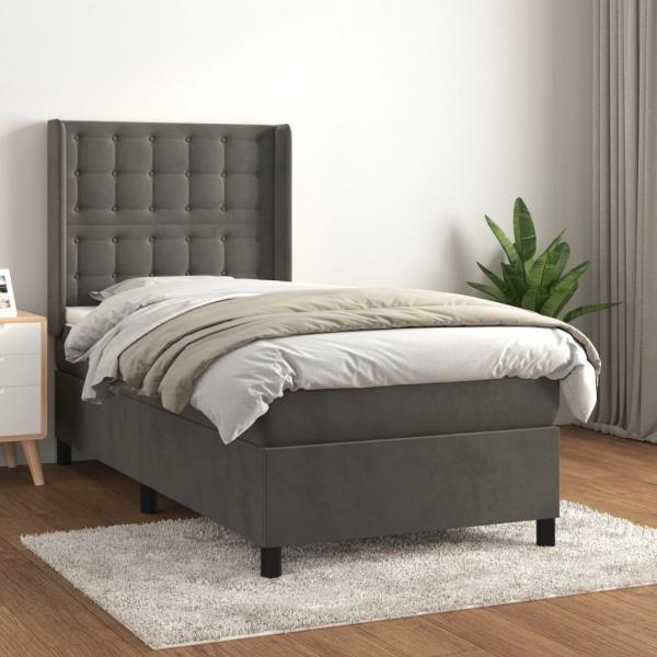 ARDEBO.de - Boxspringbett mit Matratze Dunkelgrau 100x200 cm Samt