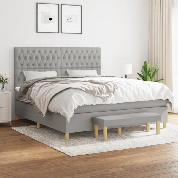 ARDEBO.de - Boxspringbett mit Matratze Hellgrau 180x200 cm Stoff