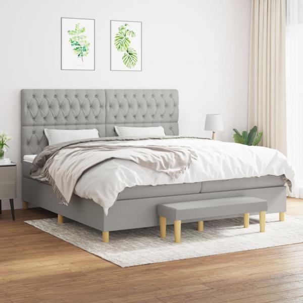 ARDEBO.de - Boxspringbett mit Matratze Hellgrau 200x200 cm Stoff