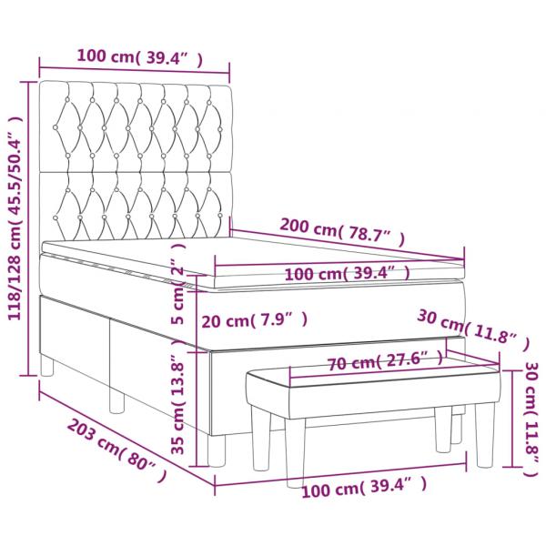 Boxspringbett mit Matratze Hellgrau 100x200 cm Samt