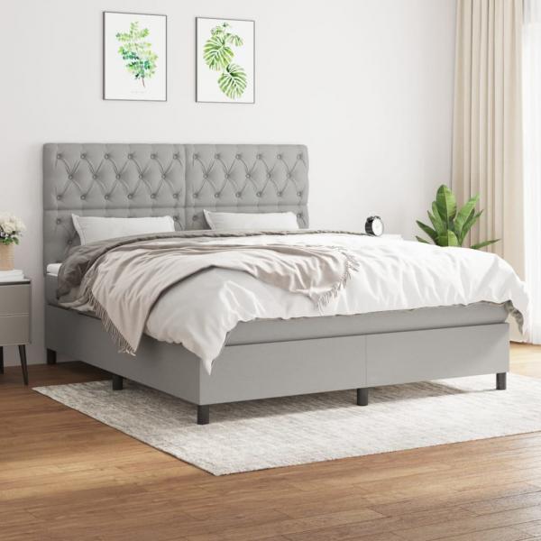 ARDEBO.de - Boxspringbett mit Matratze Hellgrau 160x200 cm Stoff