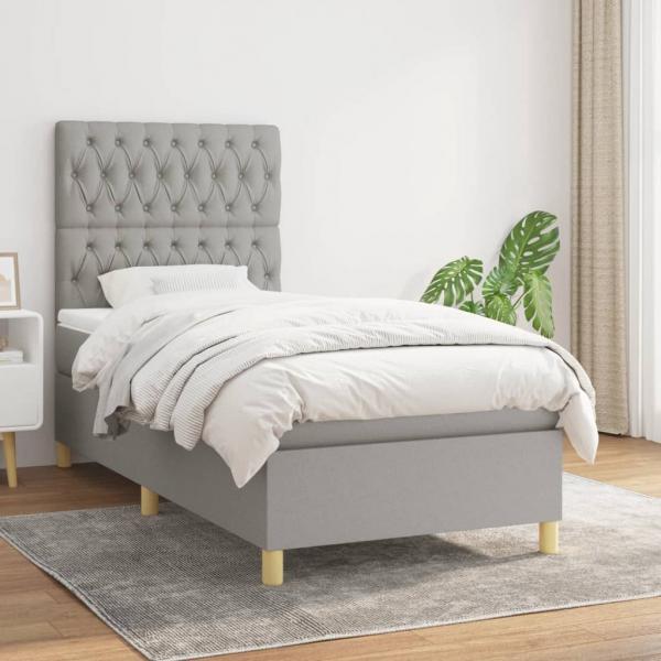 ARDEBO.de - Boxspringbett mit Matratze Hellgrau 90x190 cm Stoff