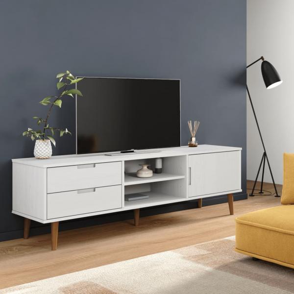 ARDEBO.de - TV-Schrank MOLDE Weiß 158x40x49 cm Massivholz Kiefer