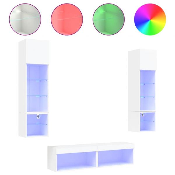 6-tlg. Wohnwand mit LED-Beleuchtung Weiß Holzwerkstoff