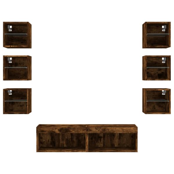 8-tlg. Wohnwand mit LED-Beleuchtung Räuchereiche Holzwerkstoff