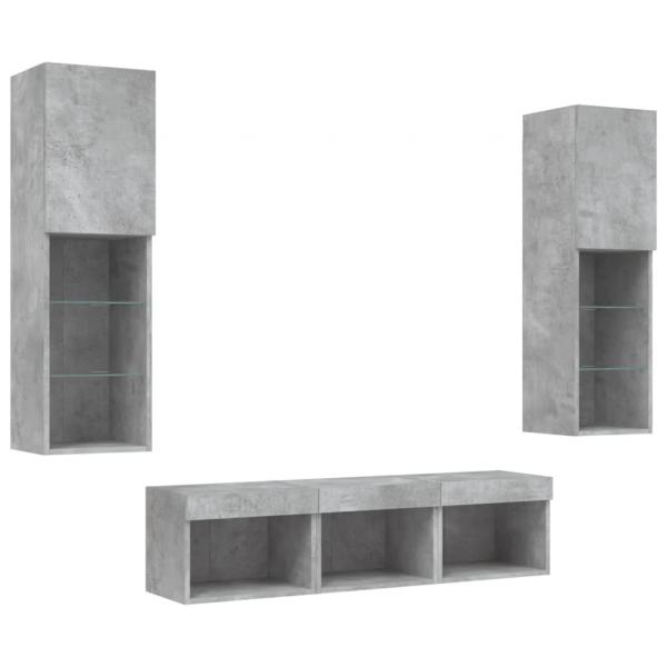 5-tlg. Wohnwand mit LED-Beleuchtung Betongrau Holzwerkstoff