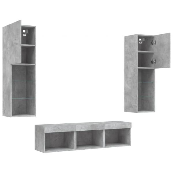 5-tlg. Wohnwand mit LED-Beleuchtung Betongrau Holzwerkstoff