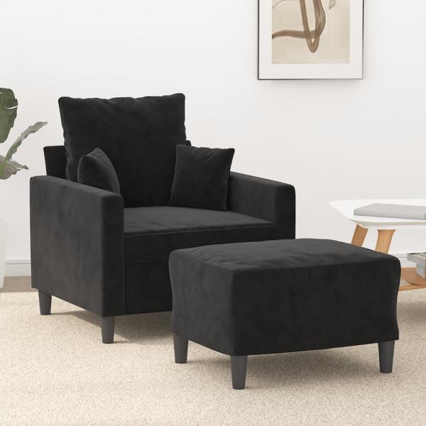 ARDEBO.de - Sessel mit Hocker Schwarz 60 cm Samt