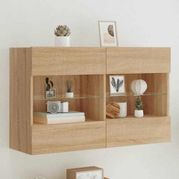 ARDEBO.de - TV-Wandschrank mit LED-Leuchten Sonoma-Eiche 98,5x30x60,5 cm