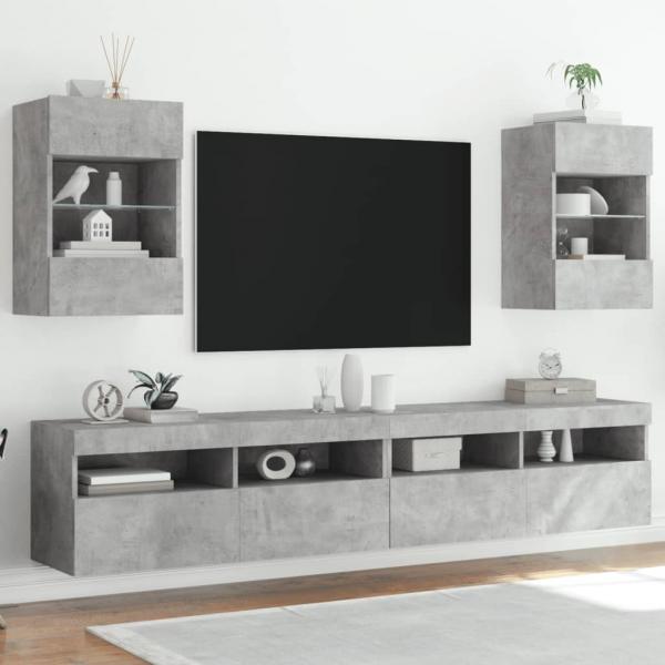 ARDEBO.de - TV-Wandschränke mit LED-Leuchten 2 Stk. Betongrau 40x30x60,5 cm