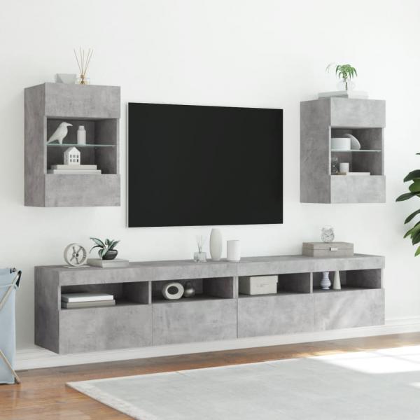 TV-Wandschränke mit LED-Leuchten 2 Stk. Betongrau 40x30x60,5 cm
