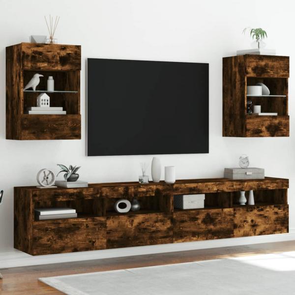 ARDEBO.de - TV-Wandschränke mit LED-Leuchten 2 Stk. Räuchereiche