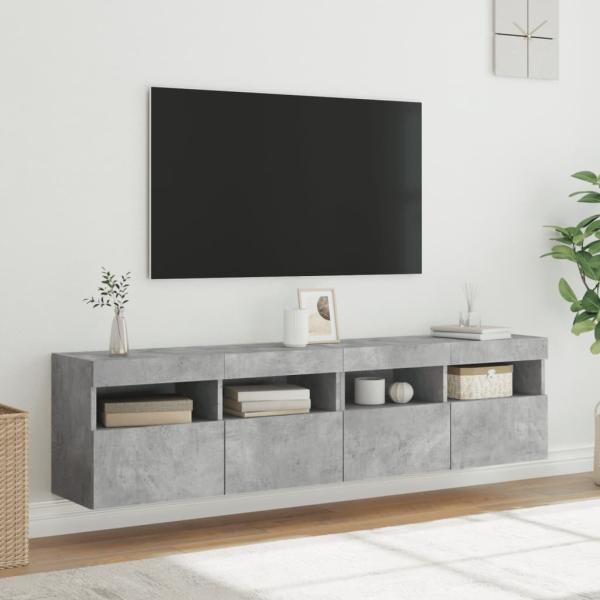 TV-Wandschränke mit LED-Leuchten 2 Stk. Betongrau 80x30x40 cm
