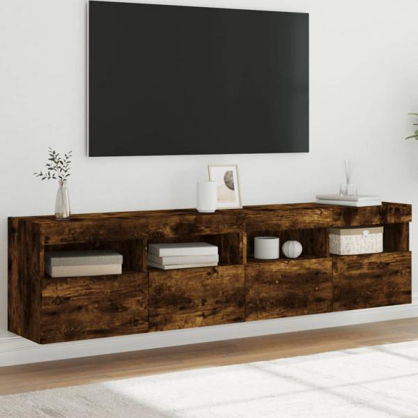 ARDEBO.de - TV-Wandschränke mit LED-Leuchten 2 Stk. Räuchereiche 80x30x40cm