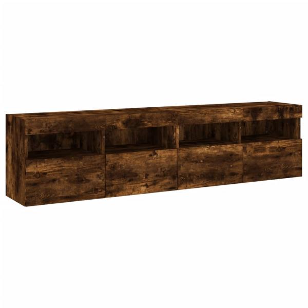 TV-Wandschränke mit LED-Leuchten 2 Stk. Räuchereiche 80x30x40cm
