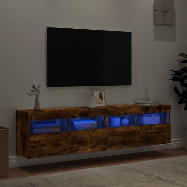 TV-Wandschränke mit LED-Leuchten 2 Stk. Räuchereiche 80x30x40cm