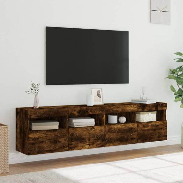 TV-Wandschränke mit LED-Leuchten 2 Stk. Räuchereiche 80x30x40cm