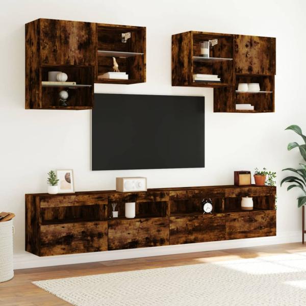 TV-Wandschrank mit LED-Leuchten Räuchereiche 100x30x40 cm