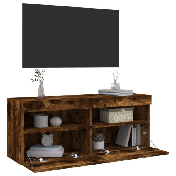 TV-Wandschrank mit LED-Leuchten Räuchereiche 100x30x40 cm