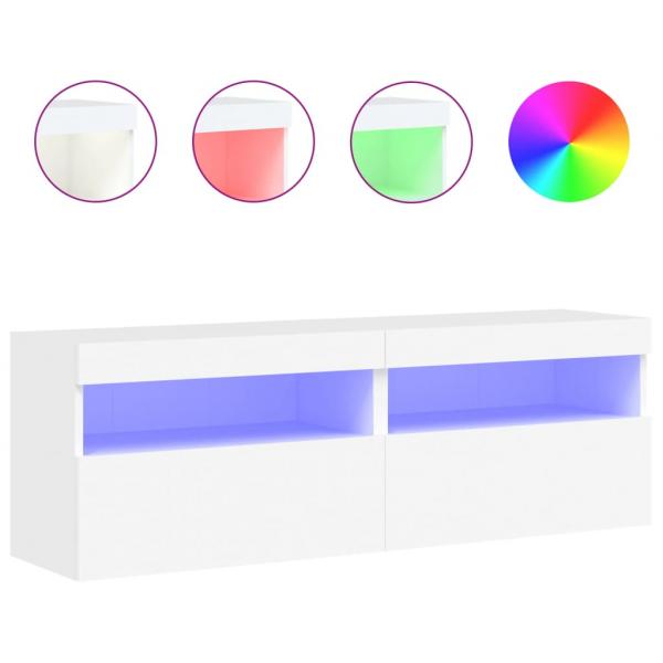 TV-Wandschränke mit LED-Leuchten 2 Stk. Weiß 60x30x40 cm