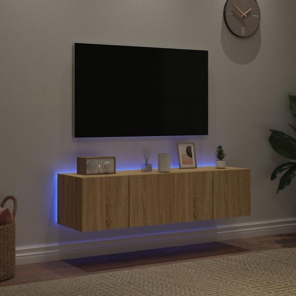 TV-Wandschränke mit LED-Leuchten 2 Stk. Sonoma-Eiche 60x35x31cm