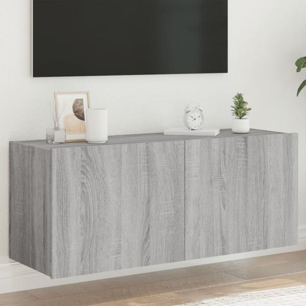 ARDEBO.de - TV-Wandschrank mit LED-Leuchten Grau Sonoma 100x35x41 cm