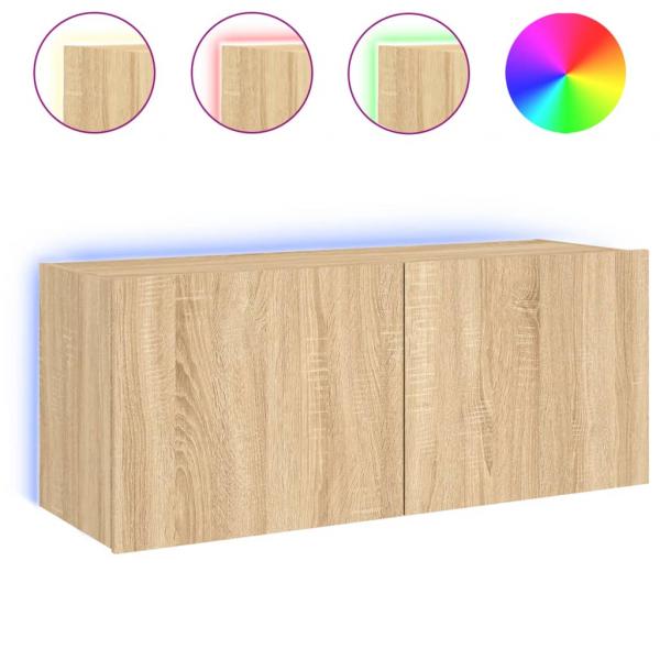 TV-Wandschrank mit LED-Leuchten Sonoma-Eiche 100x35x41 cm