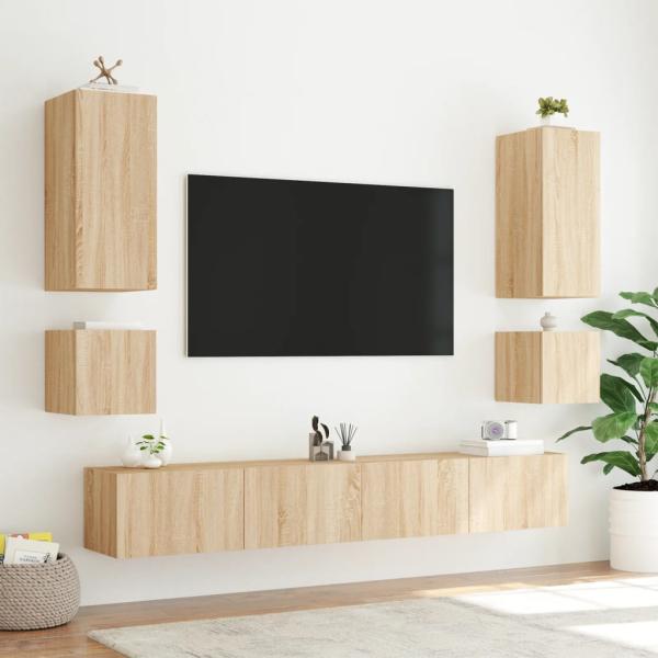 TV-Wandschrank mit LED-Leuchten Sonoma-Eiche 100x35x41 cm