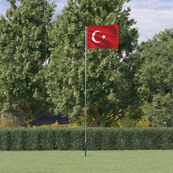 ARDEBO.de - Flagge der Türkei mit Mast 5,55 m Aluminium