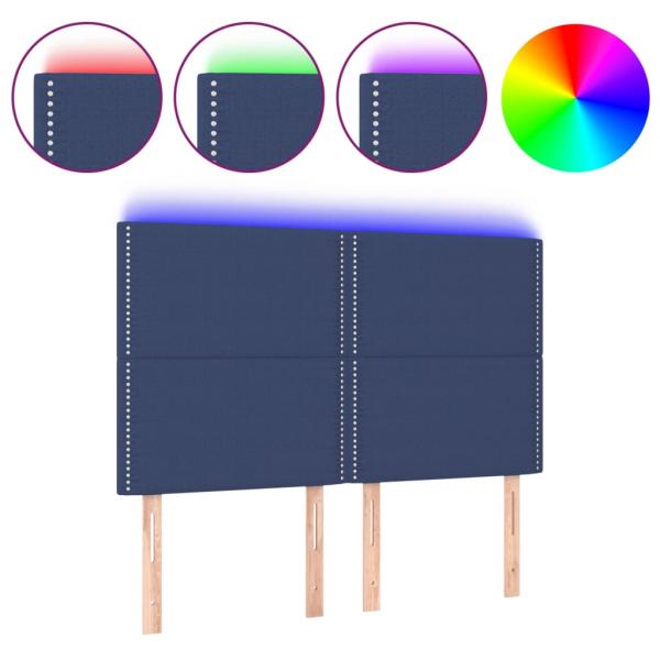 LED Kopfteil Blau 144x5x118/128 cm Stoff
