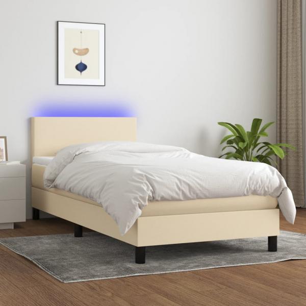 ARDEBO.de - Boxspringbett mit Matratze & LED Creme 100x200 cm Stoff