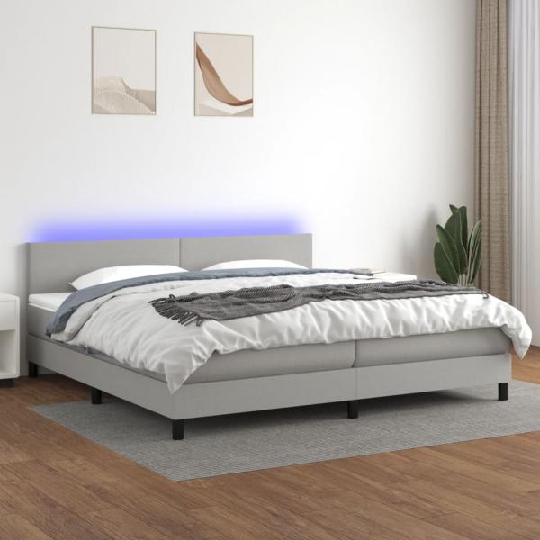 ARDEBO.de - Boxspringbett mit Matratze & LED Hellgrau 200x200 cm Stoff