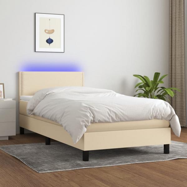 ARDEBO.de - Boxspringbett mit Matratze & LED Creme 100x200 cm Stoff