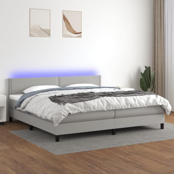 ARDEBO.de - Boxspringbett mit Matratze & LED Hellgrau 200x200 cm Stoff