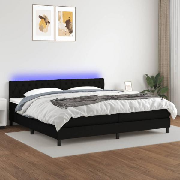 ARDEBO.de - Boxspringbett mit Matratze & LED Schwarz 200x200 cm Stoff