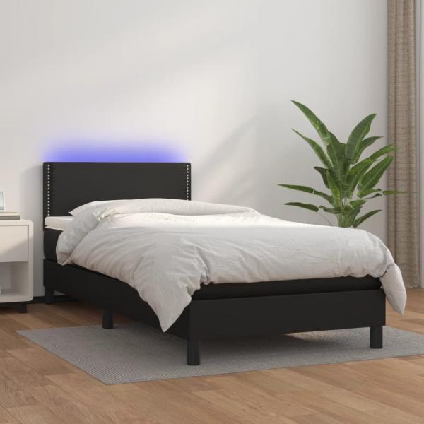 ARDEBO.de - Boxspringbett mit Matratze & LED Schwarz 80x200 cm Kunstleder