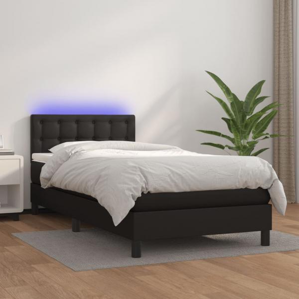 ARDEBO.de - Boxspringbett mit Matratze & LED Schwarz 80x200 cm Kunstleder