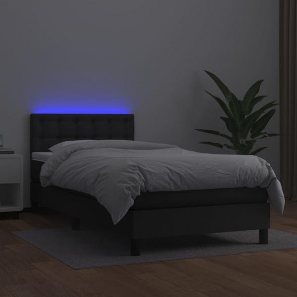 Boxspringbett mit Matratze & LED Schwarz 80x200 cm Kunstleder