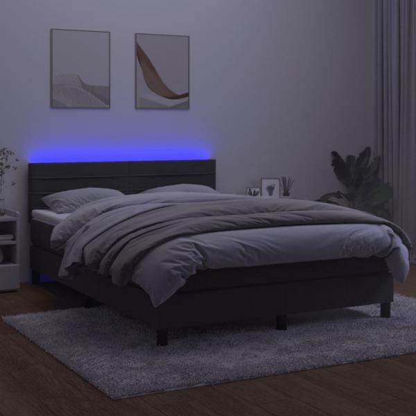 Boxspringbett mit Matratze & LED Dunkelgrau 140x190 cm Samt