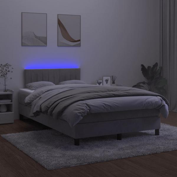 Boxspringbett mit Matratze & LED Hellgrau 120x200 cm Samt