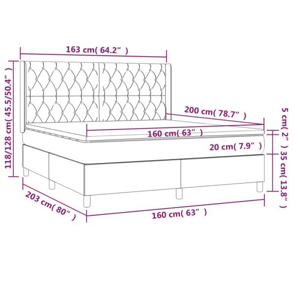 Boxspringbett mit Matratze & LED Dunkelgrau 160x200 cm Stoff