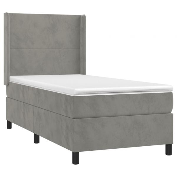 Boxspringbett mit Matratze & LED Hellgrau 100x200 cm Samt